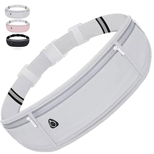 Slim phone Running Belt，Zipper Waterproof Running Waist Pack, Reflective Running Fanny Pack With 3 Separate pouch，Runner Belt for Slim Running Walking Cycling Camping Gym Light (grey) - color: grey