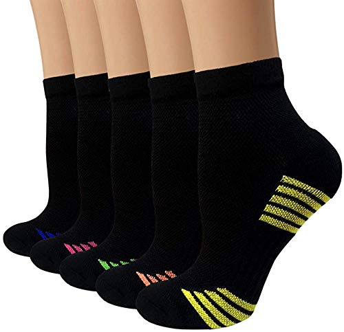 Iseasoo Ankle Compression Socks for Women Men, 5 Pairs Copper Running Socks - color: A06-5 Multicoloured, size: Small-Medium