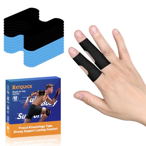 KTQUICK Precut Finger Kinesiology Tape, 40 PCS, 20% Stronger Black&Blue - color: Black&blue