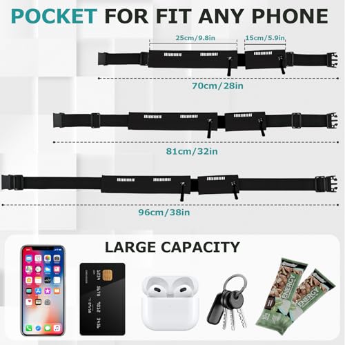 Running Belt Waist Pack, Orange, Dual Zippered Pockets, Adjustable Elastic Band with Reflective Strips (Black) - color: Black