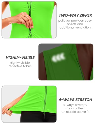 Little Donkey Andy Women's Breathable Cycling Vests full Zip Reflective Sleeveless Jerseys Running Biking Shirts 4 Pockets - color: Fluorescent Yellow, size: Small