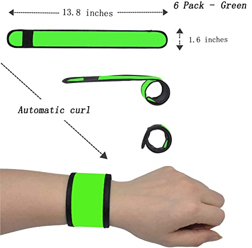 LED Glow Slap Bracelets Light Up Wristbands Flashing Arm Wrist Bands High Visibility Safety Gear Lights for Cycling Walking Running Concert Camping Outdoor Sports, Fits Women Men - color: Green - (6 Pack) - New Packaging, Come With 2 Extra Button Battery