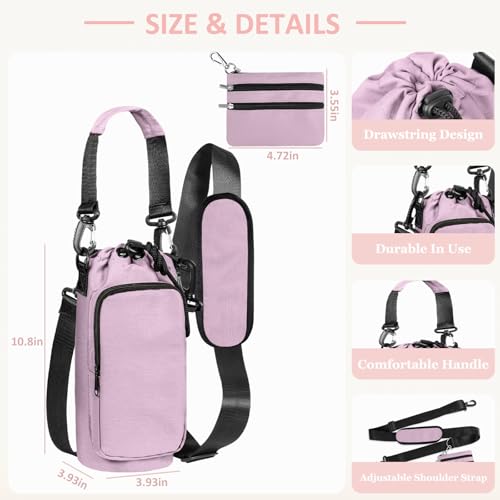 Insulated Water Bottle Carrier with Adjustable Strap - 25/32/40 oz Water Bottle Crossbody Bag with Small Purse for Hiking, Gym, Travel - color: Dusty Pink