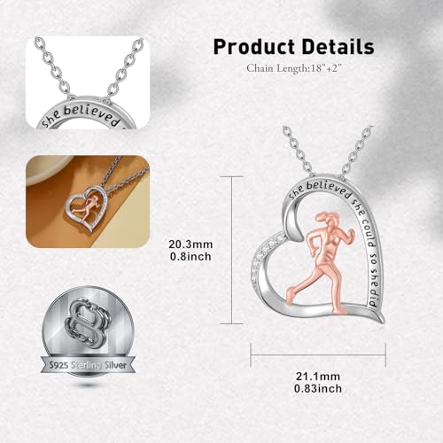 PROESS Tennis/Basketball/Soccer/Gymnastics/Running/Golf/Barbell Necklace 925 Sterling Silver Sports Pendant Inspirational Jewelry Gifts for Women - style: Running