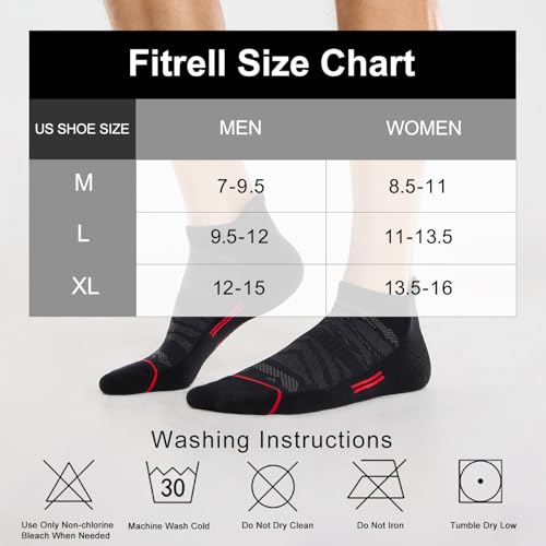 FITRELL Men's 6 Pack Ankle Running Socks Low Cut Cushioned Athletic Sports Socks 7-9/9-12/12-15 - color: Black+red, size: 7-9