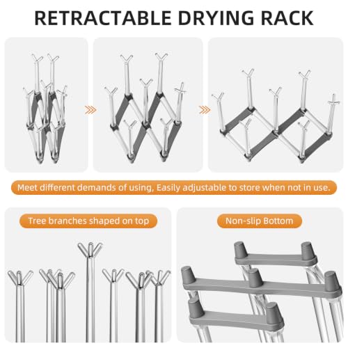 Marbrasse Retractable Cup Drying Rack, Drinking Glass and Sports Bottle Drainer Stand, Plastic Bag Dryer with Non-Slip Bottom for Kitchen Countertop, 2p - color: 2p
