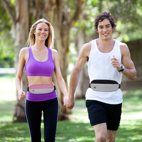 Waterproof Running Belt Waist Pack – Lightweight Fitness Phone Holder for Men Women, Adjustable Sport Bum Bag with Zipper Pockets for iPhone 15/16 Pro Max, Keys, Card (GSP8802, Black Gray) - color: Black Gray