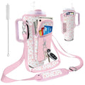 Stanley Carrier Bag for Stanley 40oz/30ozTumbler with Phone with 2 Adjustable Strap,3 Pockets Bottle Stanley Cup Carrier Bag & Case,Accessories for Hiking Travelling - color: Rose Bow