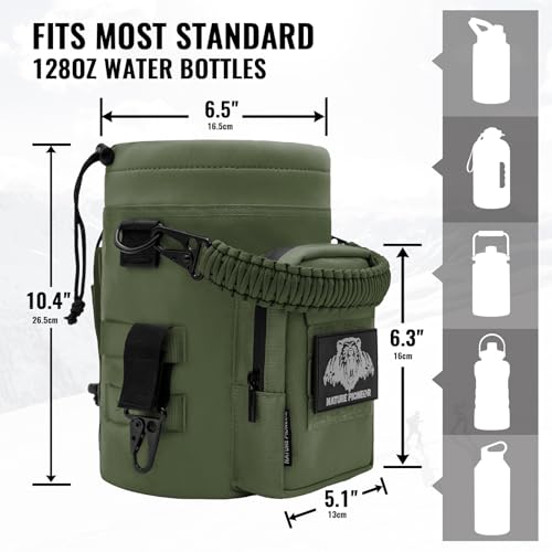 NATURE PIONEOR 32 64 128oz Tactical Water Bottle Pouch, MOLLE Bottle Holder - color: Green, size: 128OZ/YT Half Gallon