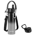 KXIAOCHEN Insulated Water Bottle with Strap, 48-Hour Cold, 2 Lids - color: Black Gray, size: 24 Ounces