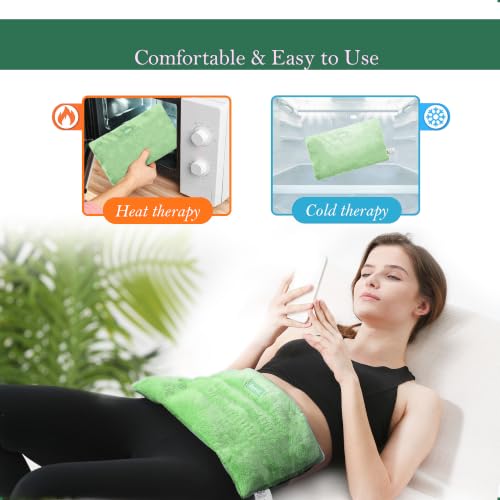 Romfox Microwavable Heating Pad for Pain Relief, Moist Heat for Cramps, Muscles, Joints, Back, Neck and Shoulders, Heat Compress Pillow, for Both Hot and Cold Therapy Green 17 * 8.7 Disassemble
