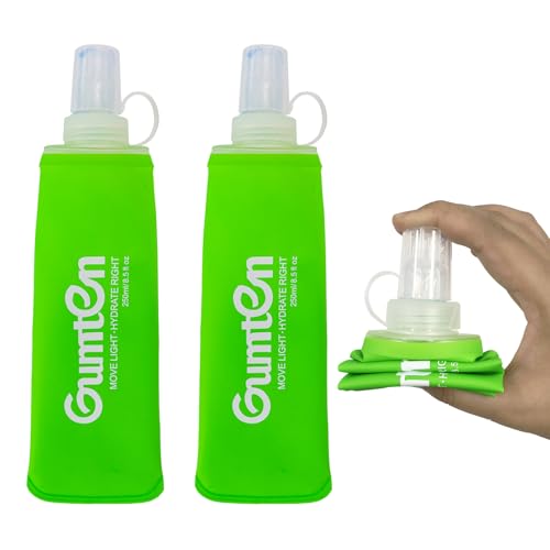 2 Pack Soft Flask 250ml TPU Soft Water Bottle Collapsible BPA-Free for Hydration Pack Running Jogging Hiking Cycling (Green) - color: Green