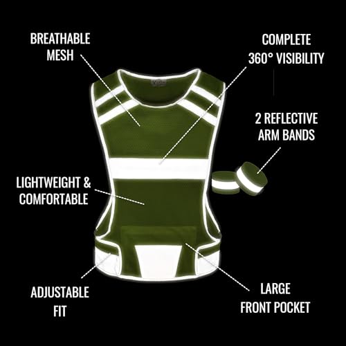 Mesh Safety Vest with Pocket & 2 Wrist Bands, High-Visibility Running Vest - color: Yellow, size: Medium