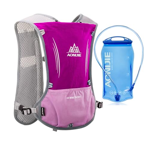 AONIJIE Running Vest Hydration Backpack 5L Unisex Trail Water Lightweight - color: Rose Red and 1.5L Bladder