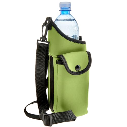 Smooth Trip Insulating Neoprene Water Bottle Carrier With Strap and Phone Pocket (Bright Yellow Green) - color: Bright Yellow Green