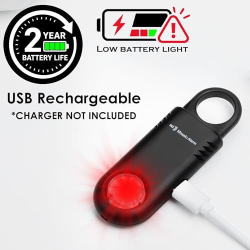 Rechargeable 135dB Personal Alarm - Ultra Bright Flashlight & Strobe Light - color: Purple