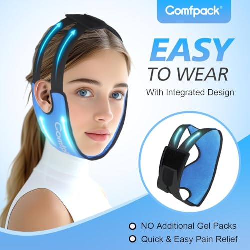 Comfpack Wisdom Teeth Ice Pack Head Wrap for TMJ, Jaw & Chin Relief with Larger Coverage, Flexible Double Sided Face Ice Pack for Oral Surgery, Teeth Removed, Tonsillectomy, Swelling - color: Blue 1pack