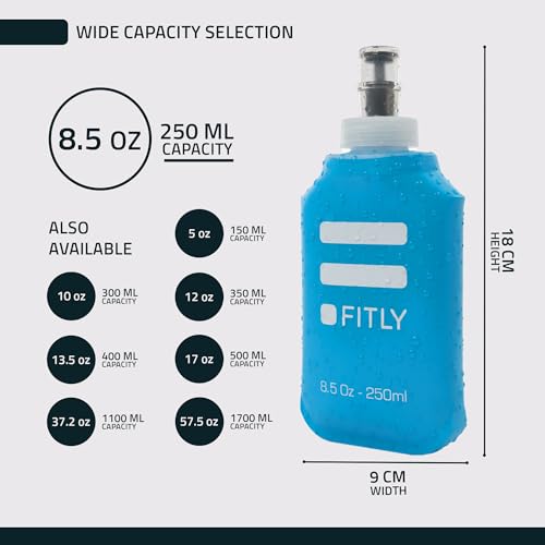 FITLY Soft Flask Running Water Bottle - Collapsible Hydration Flask - color: Blue, size: 8.5 Ounces