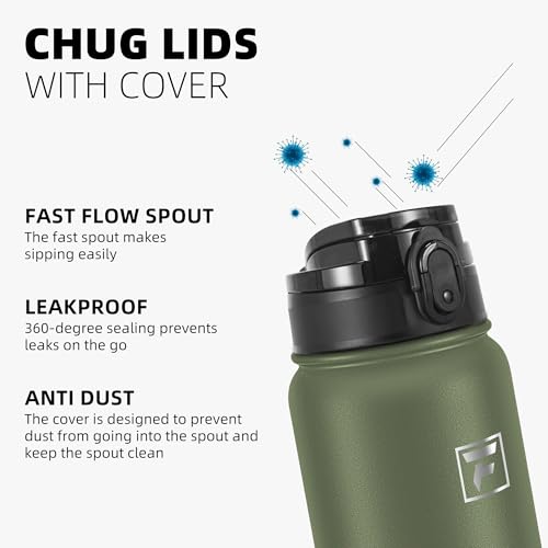 Fanhaw 20oz Stainless Steel Water Bottle with Chug Lid, Olive Green - color: Olive Green, style: 20 Ounces