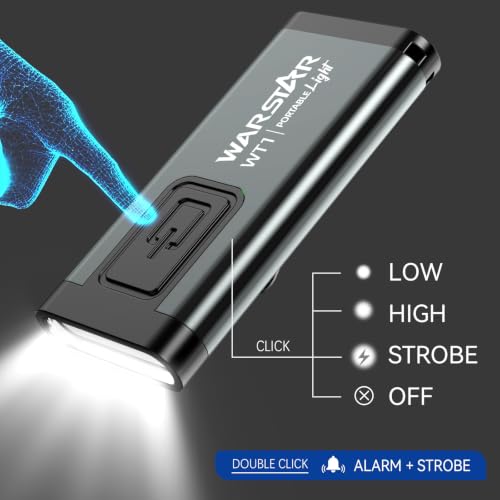 WARSTAR Keychain Flashlight with Personal Safety Alarm, 200LM Mini EDC Light, USB-C Rechargeable Emergency Siren for Women & Night Safety (6pack,Grey*6) - color: 6pack,Grey*6