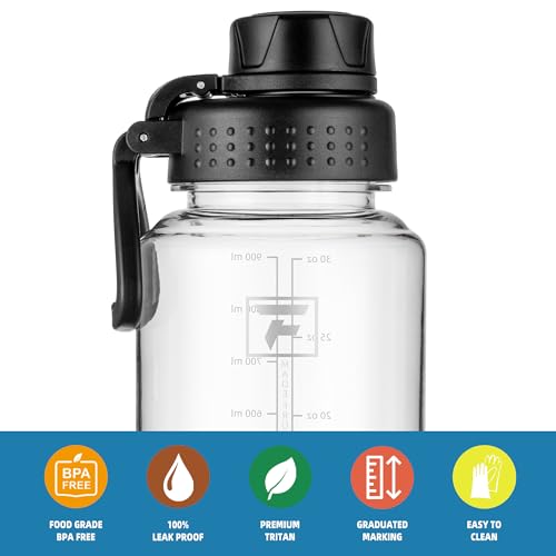 Fanhaw 32oz Clear Plastic Water Bottle with Fast-Flow Lid, Clear&Black - color: Clear&Black