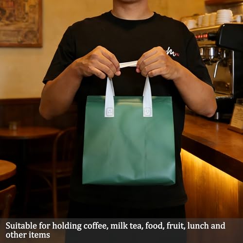 12Pcs Disposable Insulated Lunch Bags Thermal Cooler Bag for Food Delivery - color: Dark Green, size: 9.45"(H) x 9.45"(L) x 5.91"(W)