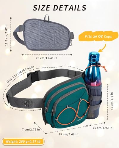 sportsnew Waist Pack with Water Bottle Holder, Fanny Pack for Men Women - color: Dark Green