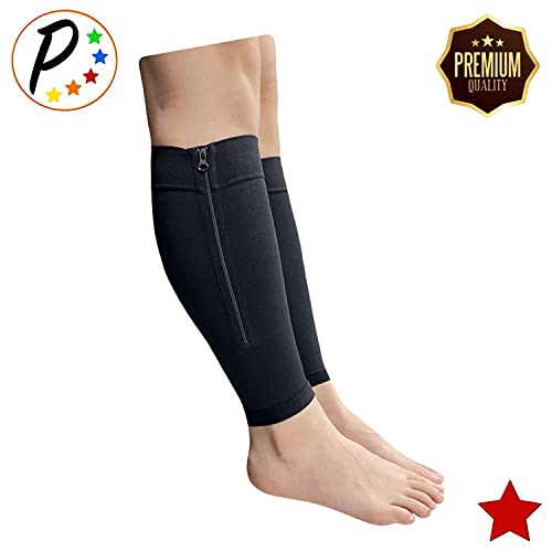 Presadee Shin Premium 20-30 mmHg Firm Compression Leg Calf Sleeve With Zipper (Black, 5X-Large) - color: Black, size: 5X-Large