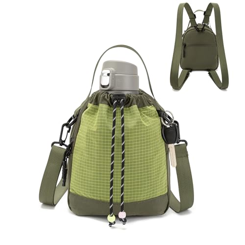 Water Bottle Carrier Bag with Strap, Water Bottle Holder Crossbody Backpack Handbags for Women Men for Hiking - color: Green