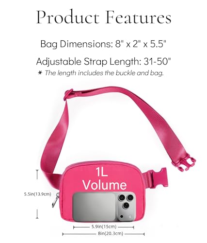 YOSHUYUKI Fanny Pack Cross Body Small Crossbody Bags for Women Men Trendy Nylon Waterproof Mini Purse Travel Running Belt Bag Lulu Dupes Bum Hip Chest Waist Pack Side Bag Must Have Hot Pink - color: Rare Sonic Pink