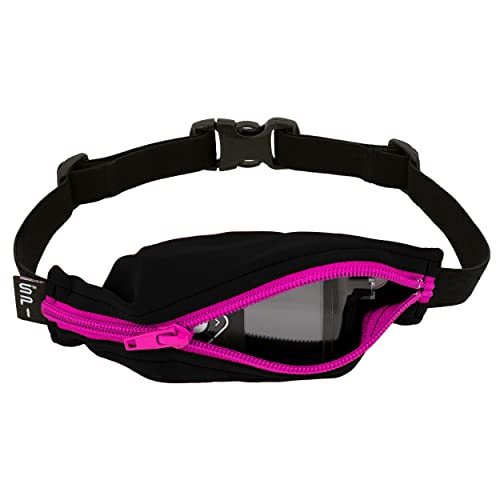 SPIbelt Kids Pocket Belt, Expandable Pocket, Adjustable Waist, No Bounce, No Logo Band, Black with Hot Pink Zipper - color: Black with Hot Pink Zipper