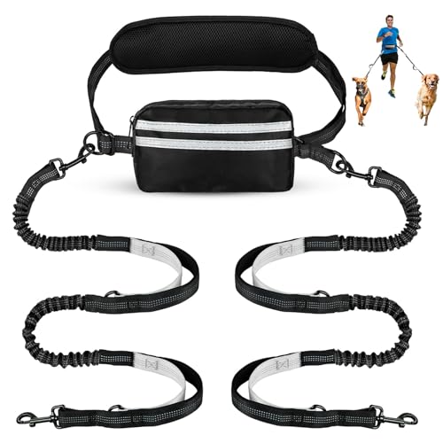 Hands Free Dog Leash for Two Dogs Walking,Running - color: Black/Silver Gray, size: Large