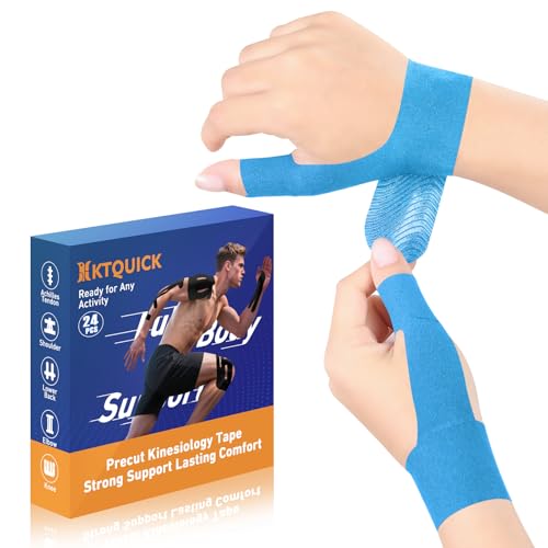 KTQUICK Precut Kinesiology Tape for Thumb Right, 24 PCS, 20% Stronger,Blue - color: Blue, size: 24PCS RIGHT
