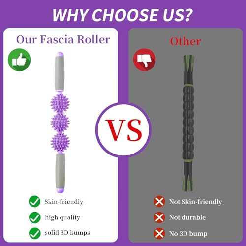 Fascia Muscle Roller, Cellulite Massager Fascia Roller for Cellulite and Sore Muscles, Neck, Leg, Back, Pressure Trigger Point Body Roller Deep Tissue Massage Stick Tools - 3 Massage Balls | Purple - color: Purple