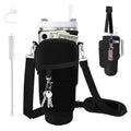 Water Bottle Carrier Bag for Stanley Cup 40oz/30oz with Phone Pocket, Neoprene Water Bottle Holder with Adjustable Shoulder & Handle Strap, Stanley Cup Accessories for Walking Travel Gym - color: Black