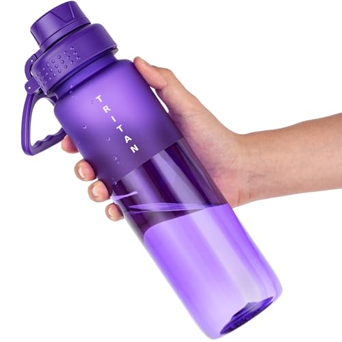 OLDLEY 32 oz Water Bottle with Handle, BPA-Free Tritan Reusable Sports Water Bottle with Leak-Proof Dust Lid, Wide Mouth, Cup Holder Friendly, Half Frosted Clear Bottle for Gym, Travel, Work,Purple - color: Purple