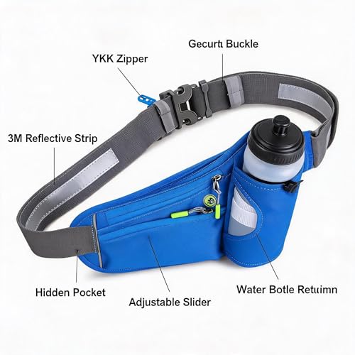 Waterproof Hydration Belt Waist Pack with Water Bottle Holder, Adjustable Running Fanny Pack for Hiking, Walking, Cycling & Outdoor Sports (蓝色) - color: Blue