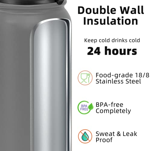 Fanhaw 20oz Stainless Steel Water Bottle with Chug Lid, Gray - color: Gray, style: 20 Ounces