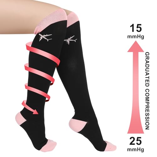 Skicuff 2 Pairs Travel Compression Socks for Men and Women - color: Pink