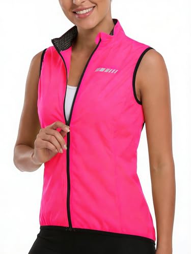 qualidyne Women's Windproof Cycling Vest, Full-Zip Bike Jacket with Pocket - color: Red, size: X-Large