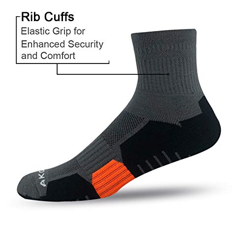 AKOENY Men's Athletic Quarter Socks 6-Pack - color: Graphite Grey