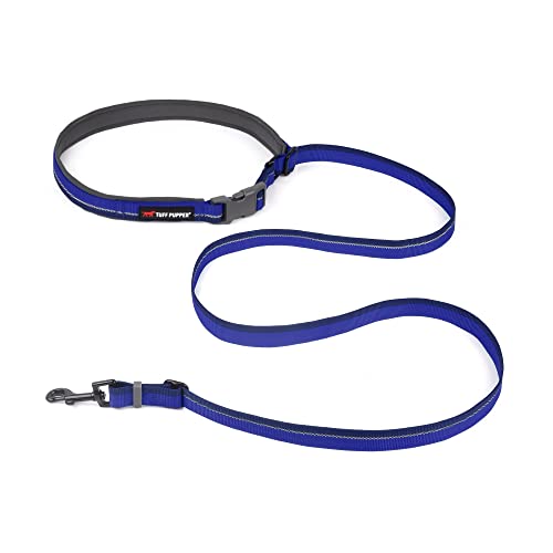 Tuff Pupper Hands Free Adjustable Length Dog Leash | Lightweight for Running Jogging Walking | Padded Waist Belt (24-50 inch) | Adjusts 3 to 6 Feet Length | Strong Ballistic Nylon w/Reflective Strips - color: Blazing Blue