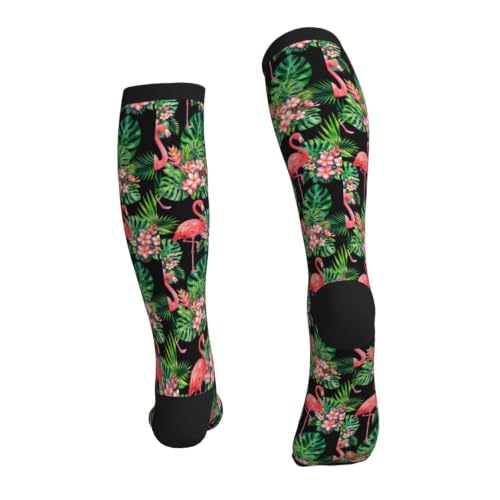 Tie Dye Compression Socks Knee High Support Socks For Women Men Running Athletic Hiking - color: Flamingo