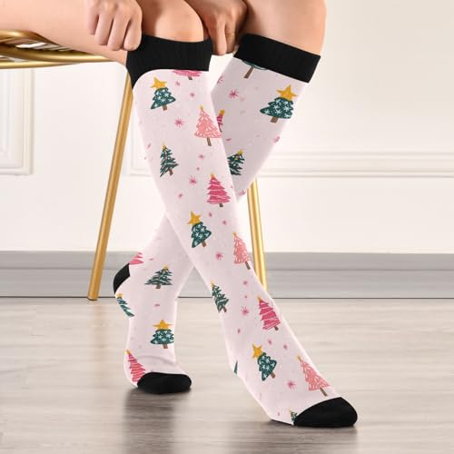 Snowflake Red Christmas Compression Sock for Women Men Funny Support Knee High Socks Running,Nurses,Travel - color: Cute Tree With Light