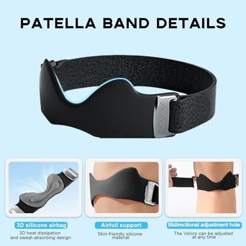 Patellar Tendon Support Strap - 1 Pack Adjustable Non-Slip Patella Band Stabilizer Silicone Knee Brace for Hiking, Running, Jumpers Knee, Basketball, Squats (Black)