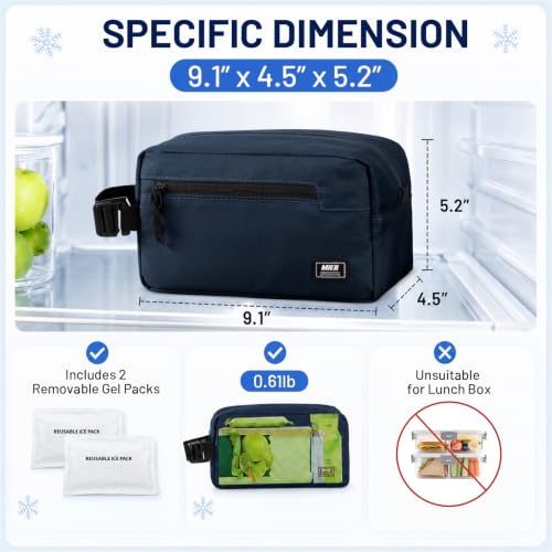 MIER Small Freezable Snack Bags Mini Cooler with 2 Gel Packs, Dark Blue - color: Dark Blue