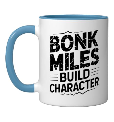 Mountain Trail Runner Who Packs Gels Still Bonks Mile Twelve Ceramic Mug, Blue/White, 11oz - color: Blue/White, size: 11 Ounces