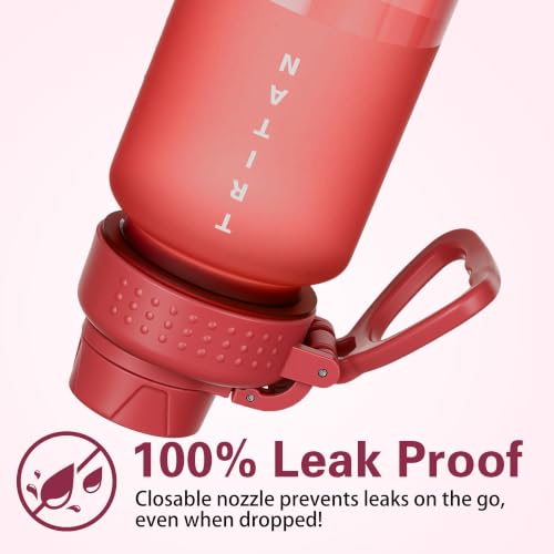 OLDLEY 32oz Water Bottle with Handle, BPA-Free Tritan Reusable Sports Water Bottle with Leak-Proof Dust Lid, Wide Mouth, Cup Holder Friendly, Half Frosted Clear Bottle for Gym,Travel, Work,Cherry Red - color: Cherry Red