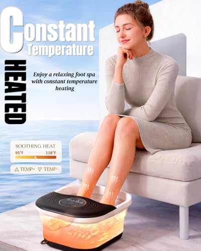 SPA4PIEDS Collapsible Heated Foot Spa Bath with Bubble, Foot Soaking Tub Featuring 8 Shiatsu Rollers, Pumice Stone and Built-in Timer for Mom, Dad and Foot Relaxation (Black) - color: Black