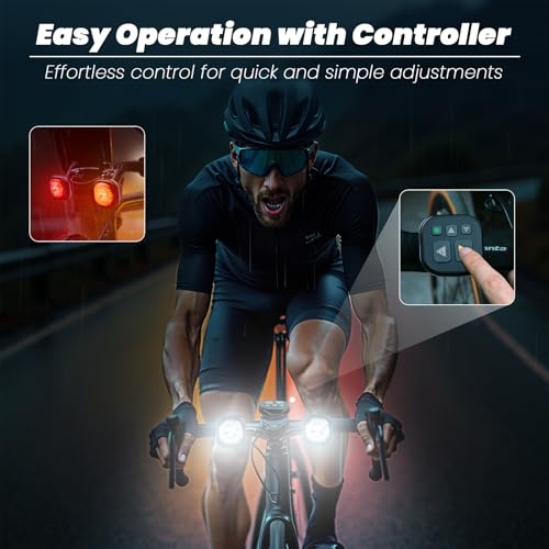 Luvan Smart Bike Light with Remote Controller - Sync Front & Rear LED Light Set, 5 Night & Daytime Mode | Turn Signals | Brake Lights, Rechargeable Bicycle Light for Night Riding, Dog, Running,Scooter - color: 6pcs Lights + Remote Controller